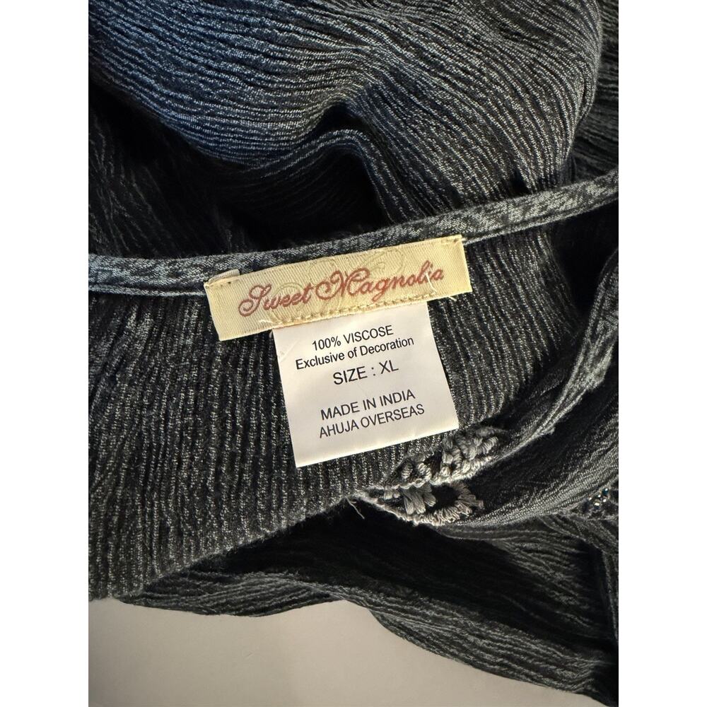 Dark Cottagecore Charcoal Gray Embroidered Boho Midi Dress Long Sleeve Size XL - Picture 8 of 8